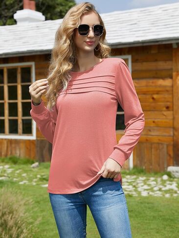 قمصان Dulayoo بأكمام طويلة للنساء فضفاضة تناسب 2023 ملابس غير رسمية بأكمام منتفخة وبلوزات تونيك عصرية للخريف مع فتحات جانبية in Kuwait