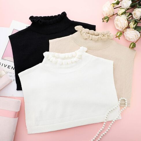 3 Pcs Detachable Collars for Women Ruffled Fake Turtleneck Dickey Collar Winter Mock Blouse Turtle Neck Fake Collar in Saudi Arabia