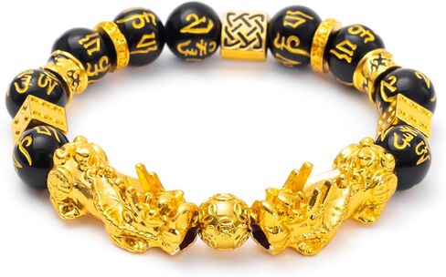 Feng Shui Black Obsidian Wealth Bracelet Necklace Pi Xiu Set，Feng Shui Bracelet for Women Men，Pi Xiu Good Luck Necklace Feng Shui Bracelet in Saudi Arabia