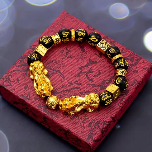 Feng Shui Black Obsidian Wealth Bracelet Necklace Pi Xiu Set，Feng Shui Bracelet for Women Men，Pi Xiu Good Luck Necklace Feng Shui Bracelet in Saudi Arabia