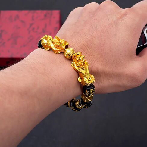 Feng Shui Black Obsidian Wealth Bracelet Necklace Pi Xiu Set，Feng Shui Bracelet for Women Men，Pi Xiu Good Luck Necklace Feng Shui Bracelet in Saudi Arabia