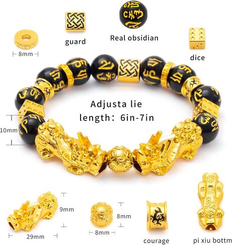 Feng Shui Black Obsidian Wealth Bracelet Necklace Pi Xiu Set，Feng Shui Bracelet for Women Men，Pi Xiu Good Luck Necklace Feng Shui Bracelet in Saudi Arabia