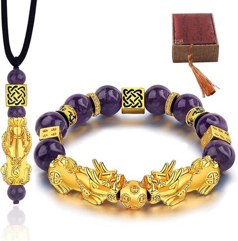 Feng Shui Black Obsidian Wealth Bracelet Necklace Pi Xiu Set，Feng Shui Bracelet for Women Men，Pi Xiu Good Luck Necklace Feng Shui Bracelet in Saudi Arabia