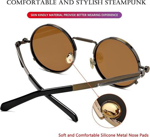 نظارات AIEYEZO دائرية Steampunk نظارات لينون بإطار معدني قوطي 100% عدسات حجب الأشعة فوق البنفسجية in Kuwait