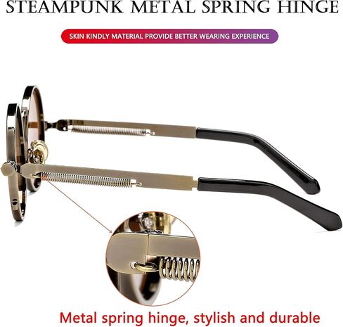 نظارات AIEYEZO دائرية Steampunk نظارات لينون بإطار معدني قوطي 100% عدسات حجب الأشعة فوق البنفسجية in Kuwait