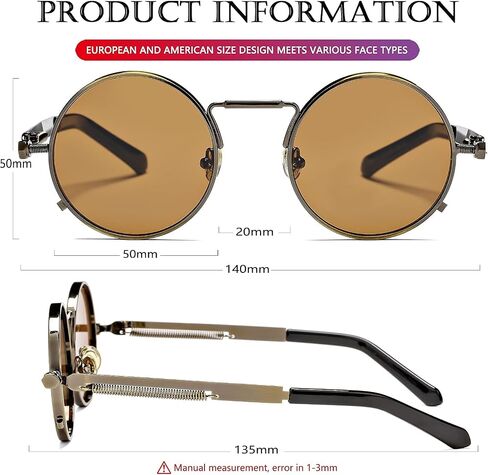 نظارات AIEYEZO دائرية Steampunk نظارات لينون بإطار معدني قوطي 100% عدسات حجب الأشعة فوق البنفسجية in Kuwait