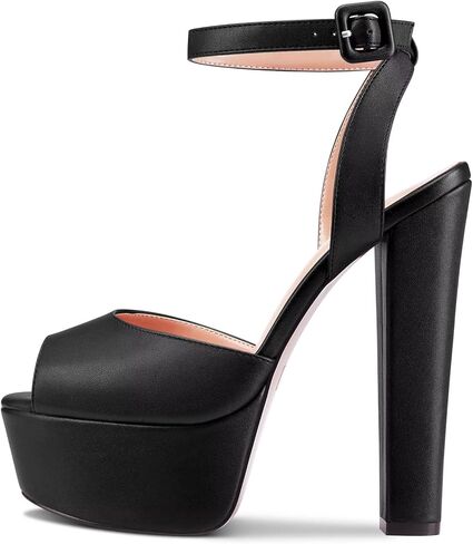 NobleOnly Womens High Block Platform Heel Peep Toe Ankle Strap Sandals Buckle Prom Dress Shoes 5.9 Inches Heels in Kuwait