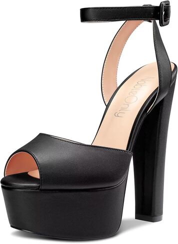 NobleOnly Womens High Block Platform Heel Peep Toe Ankle Strap Sandals Buckle Prom Dress Shoes 5.9 Inches Heels in Kuwait