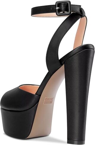 NobleOnly Womens High Block Platform Heel Peep Toe Ankle Strap Sandals Buckle Prom Dress Shoes 5.9 Inches Heels in Kuwait
