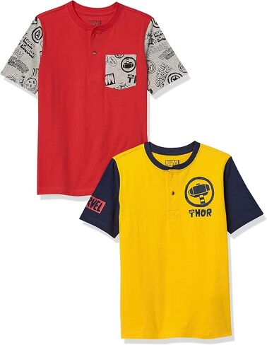 Amazon Essentials Disney | Marvel | Star Wars Boys and Toddlers' Short-Sleeve Henley T-Shirts, Pack of 2 in Saudi Arabia