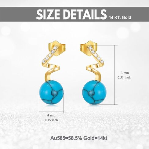 14K الصلبة الذهب الفيروز أقراط للنساء 14K الذهب الحقيقي الفيروز الطبيعي استرخى إسقاط أقراط للنساء 6 مللي متر أقراط الفيروز المستديرة in Kuwait