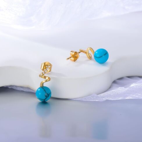 14K الصلبة الذهب الفيروز أقراط للنساء 14K الذهب الحقيقي الفيروز الطبيعي استرخى إسقاط أقراط للنساء 6 مللي متر أقراط الفيروز المستديرة in Kuwait