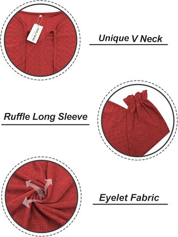 DOLNINE Plus Size Tops for Women V-Neck Puff Long Sleeve Eyelet Drawstring Shirts in Saudi Arabia
