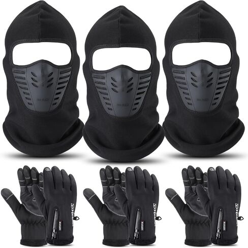 6 Pcs Winter Balaclava Face Mask with Ski Gloves Full Face Mask Warm Fleece Balaclava Touch Screen Gloves for Men Women in Saudi Arabia