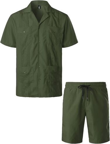 قمصان VATPAVE للرجال بأكمام قصيرة وأزرار سفلية كوبية Guayabera بدلات غير رسمية in Kuwait