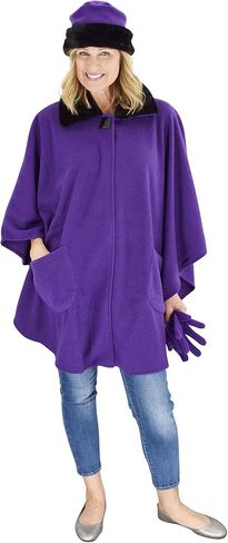 Le Moda Women's Sherpa Trim Polar Fleece Wrap with Matching Gloves and Hat | Winter Collection | One Size Fits All in Kuwait