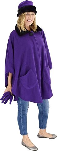 Le Moda Women's Sherpa Trim Polar Fleece Wrap with Matching Gloves and Hat | Winter Collection | One Size Fits All in Kuwait