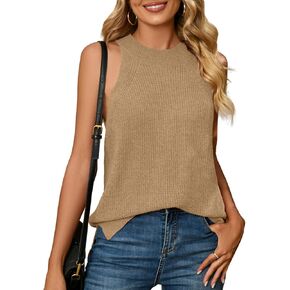 Bettysays Womens Summer Sweater Tank Tops Sleeveless Halter Neck Loose Knit Shirts Cami Sweater Vest