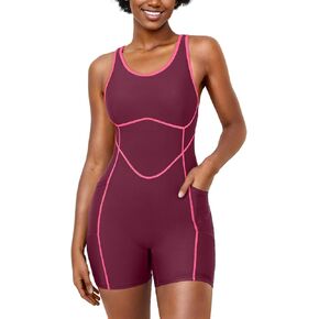 بدلة سباحة نسائية من Beautyin قطعة واحدة رياضية Boyleg مع جيوب Racerback متواضعة للسباحة in Kuwait