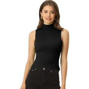 Allegra K Women's Sleeveless Mock Neck Tops Sweater Fitting Knit Basic Vest Tank Top