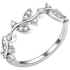 Lavencious 925 Sterling Silver Curved Olive Branch with Clear CZ Stones Wedding Band Promise Ring for Women Size 4-10 in Saudi Arabia