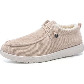 أحذية قارب شتوية خفيفة الوزن من Betrue للنساء، أحذية بدون كعب كاجوال دافئة للنساء، أحذية نسائية مبطنة بالفرو الصناعي، أحذية بدون كعب برباط للنساء، قماش مريح دافئ للنساء in Kuwait