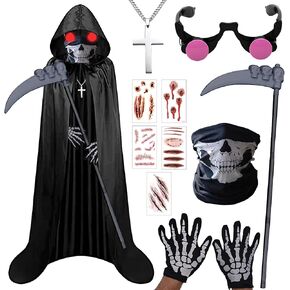 Yi-gog Halloween Vampire Cloak Reversible Hooded Vampire Cape Adult Cosplay Scythe Skeleton Gloves Mask Stickers Party Role Play in Kuwait
