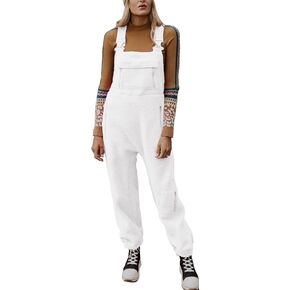Women's Fleece Warm Overalls Winter Loose Casual Jumpsuits with Pockets