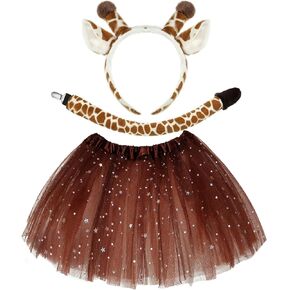 Newcotte 3 Pcs Halloween Costume Animal Tutu Ears Headband Tail Fancy Dress Costume Kit for Youth Adult Halloween Cosplay