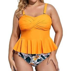 Daci Women Two Piece Plus Size Swimsuit with Bottom Peplum Tankini High Waisted Tummy Control Bathing Suit in Saudi Arabia