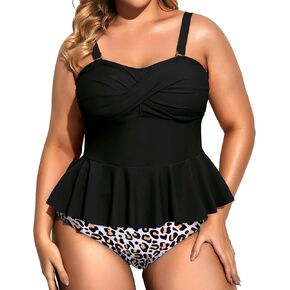 Daci Women Two Piece Plus Size Swimsuit with Bottom Peplum Tankini High Waisted Tummy Control Bathing Suit in Saudi Arabia