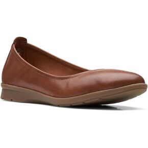 Clarks Women's Jenette Ease Ballet Flat, Dark Tan Leather, 8.5
