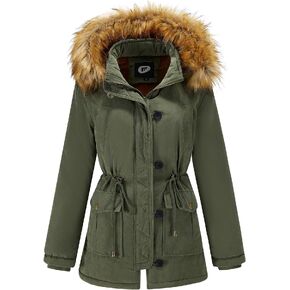 poonyfesh Women's Winter Coat Warm Fleece Line Parka Jacket with Fur Hood Windproof Thicken Outerwear