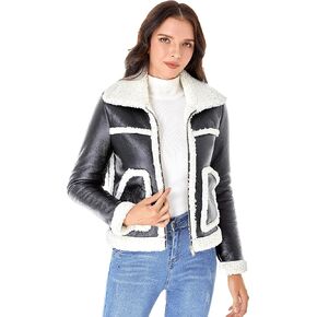 DIASHINY Women's Faux Shearing Fur Winter Coat Warm Thick Fur Lined Faux Leather Jacket