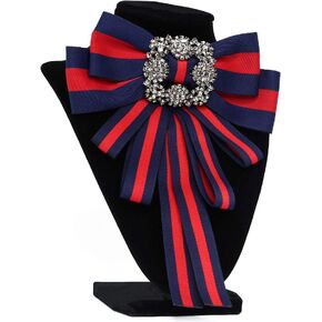 Christmas Ribbon brooch for women men bowknot costume brooches women jewelry beads accessories womens bow tie bow brooch (dk blue)