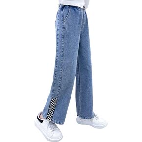 Kid Bootcut Jeans Girl Wide Straight Leg Pants Cute Loose Fit Causal Stylish Trousers Stretch Fashion Elastic Waist Jeans