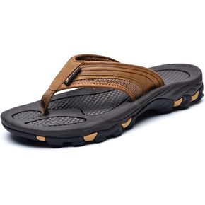 شبشب NRNHI Beach Flip Flops للرجال يدعم قوس القدم، صنادل جلدية كاجوال صيفية مقاومة للانزلاق للمشي لمسافات طويلة in Kuwait