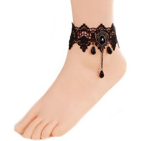 Ewanda store Romantic Retro Vintage Gothic Sexy Clear Rhinestone Anklet Foot Sandal Beach Wedding Jewelry Lace Ankle Bracelet Women Anklets Chain in Saudi Arabia