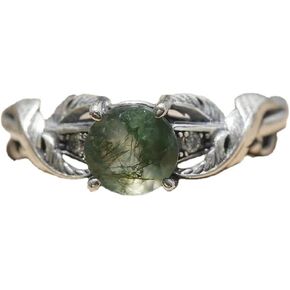 rgwtgkyh Moss Agate Ring for Women Silver Vintage Open Green Gemstone Rings for Wedding Fashion Engagement Jewelry Gifts in Kuwait