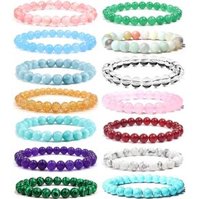 FINZOR 14Pcs 8MM Healing Stone Beaded Bracelets for Women Men Semi-Precious Gemstones Bracelets Crystal Beaded Bracelet Unisex Adjustable Stretch Bracelets in Kuwait