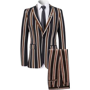 بدلة رجالية ملونة مخططة مكونة من 3 قطع بقصة ضيقة وسترة وسترة وسترة وسراويل in Kuwait