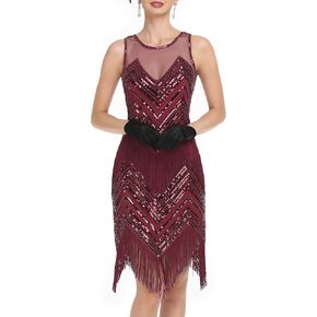 kayamiya Women's 1920s Great Gatsby Dress Roaring 20s Sequin Fringe Flapper Costumes Vintage Cocktail Party Dresses