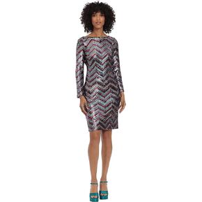 Maggy London Women's Long Sleeve Back V-Neck Sequin Dress