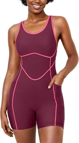 بدلة سباحة نسائية من Beautyin قطعة واحدة رياضية Boyleg مع جيوب Racerback متواضعة للسباحة in Kuwait