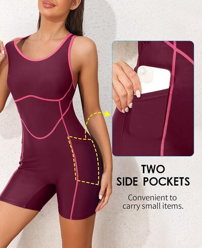 بدلة سباحة نسائية من Beautyin قطعة واحدة رياضية Boyleg مع جيوب Racerback متواضعة للسباحة in Kuwait