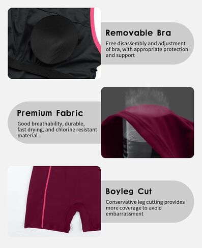 بدلة سباحة نسائية من Beautyin قطعة واحدة رياضية Boyleg مع جيوب Racerback متواضعة للسباحة in Kuwait