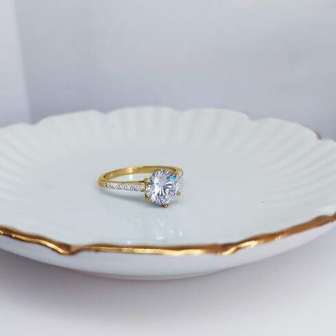 الأطواق والحلقات 925 من الفضة الإسترليني ذات القطع الدائري 3.00 قيراط مكعب زركونيا 6-Prong-Set خاتم سوليتير للخطوبة والزفاف للنساء والفتيات المراهقات | الفضة، الذهب الأصفر، الذهب الوردي in Kuwait