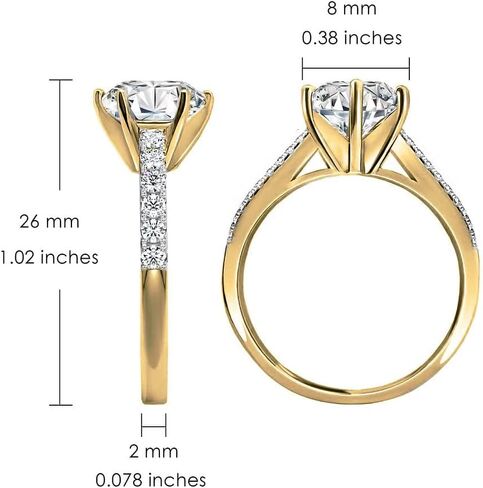 الأطواق والحلقات 925 من الفضة الإسترليني ذات القطع الدائري 3.00 قيراط مكعب زركونيا 6-Prong-Set خاتم سوليتير للخطوبة والزفاف للنساء والفتيات المراهقات | الفضة، الذهب الأصفر، الذهب الوردي in Kuwait