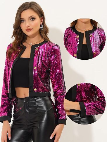 Allegra K Sequin Shrug for Women's Sparkly Open Front Glitter Halloween Crop Cardigan in Kuwait