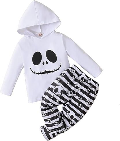 LYSMuch Toddler Baby Girls Boys Halloween Clothes Ghost Hoodie Top Striped Pants Kids Funny Long Sleeve Fall Outfit Set in Saudi Arabia